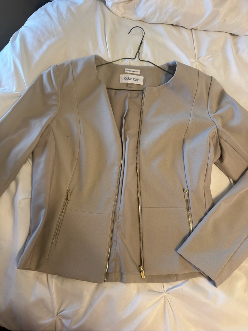 Calvin Klein Women's Light Beige Zip-Front Blazer